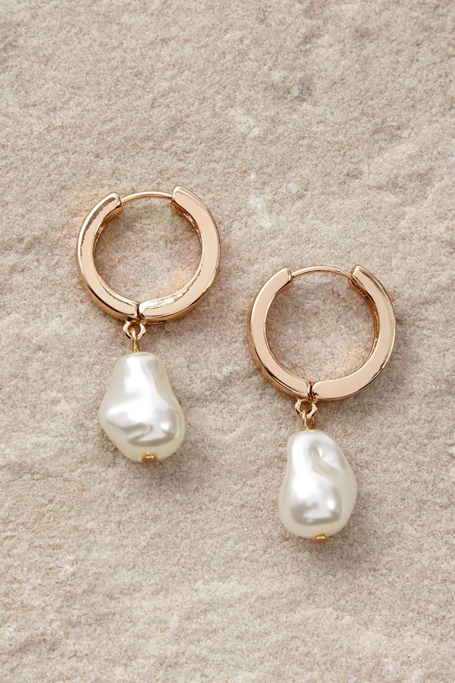 Silence + Noise Pearl Drop Hoop Earrings Urban Outfitters UK