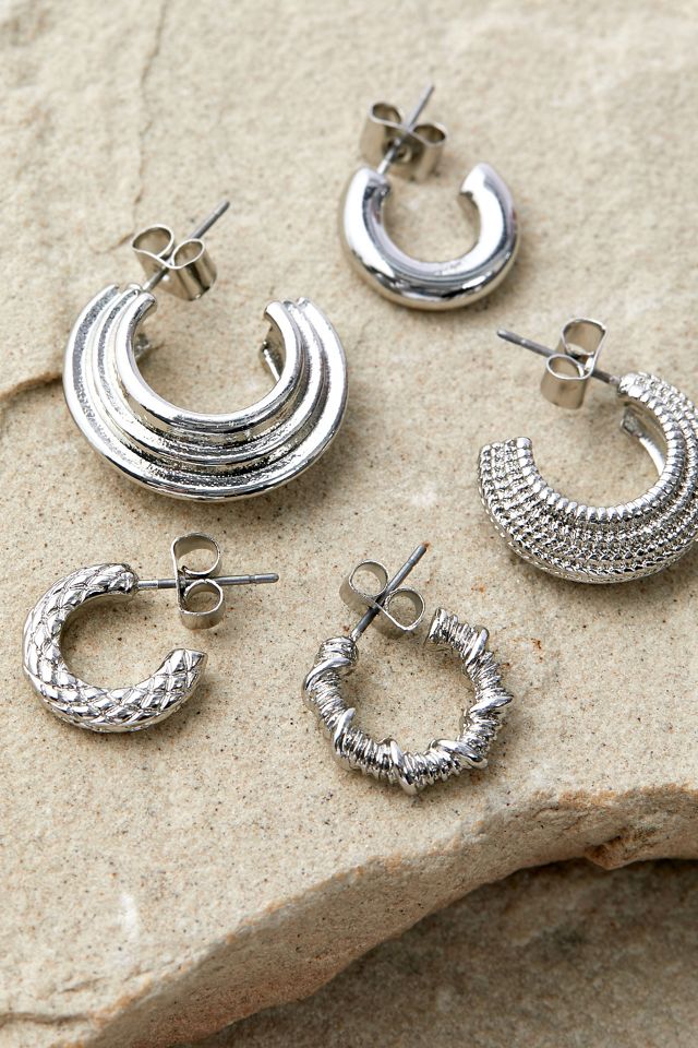 70s Silver-Tone Hoop Earrings 5-Pack #1