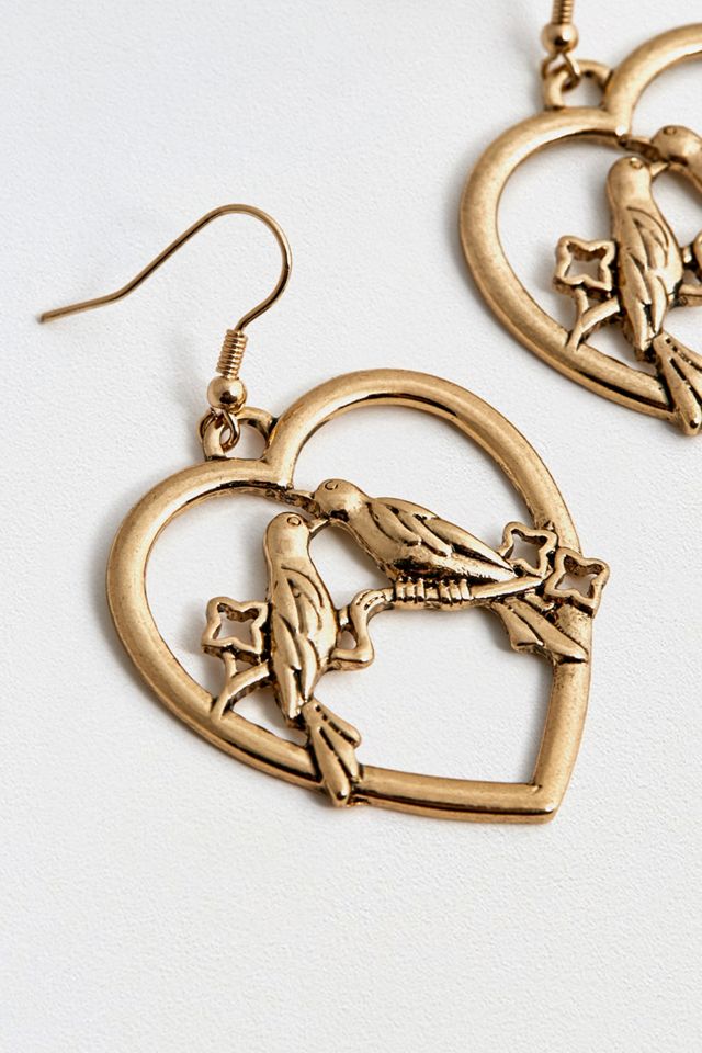 Heart + Parrot Gold Earrings #1
