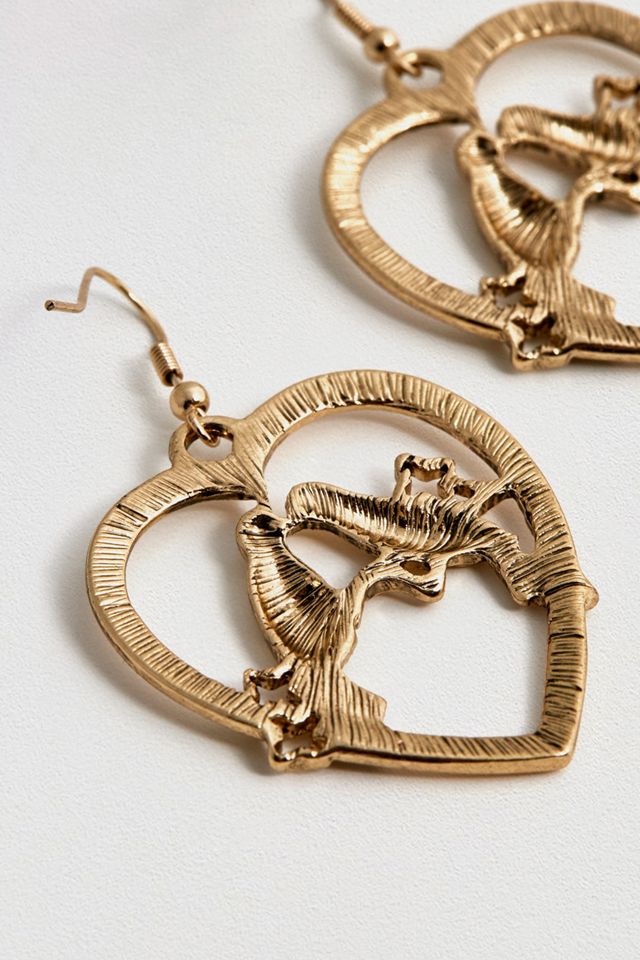 Heart + Parrot Gold Earrings #2