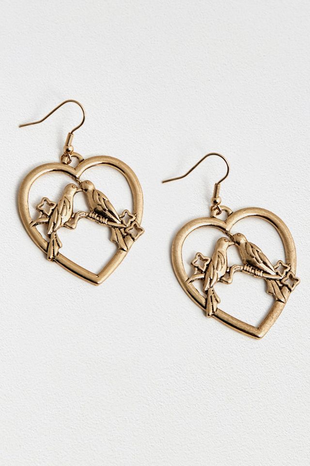 Heart + Parrot Gold Earrings #4