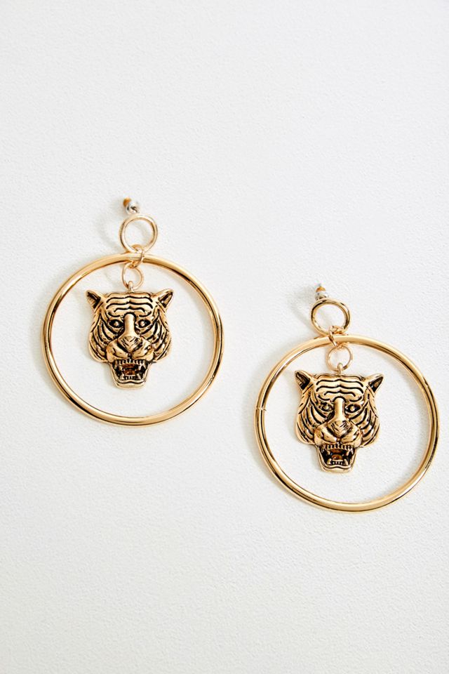 Tiger Door Knocker Hoop Earrings #1