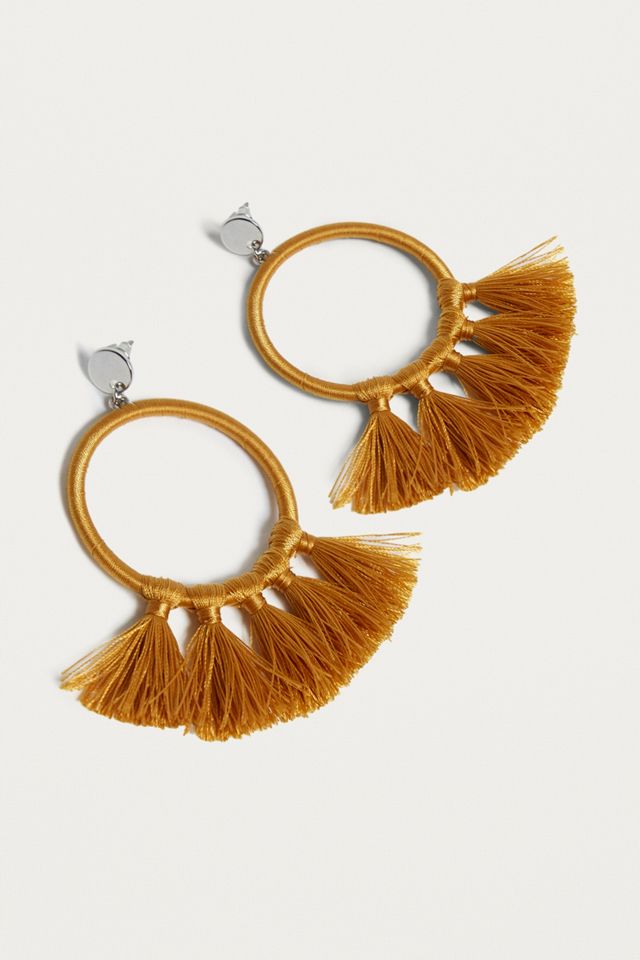 Wrapped Tassel Gold Hoop Earring #1