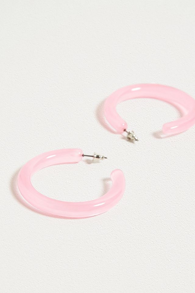 Frosted Pink Medium Resin Hoop Earrings #1
