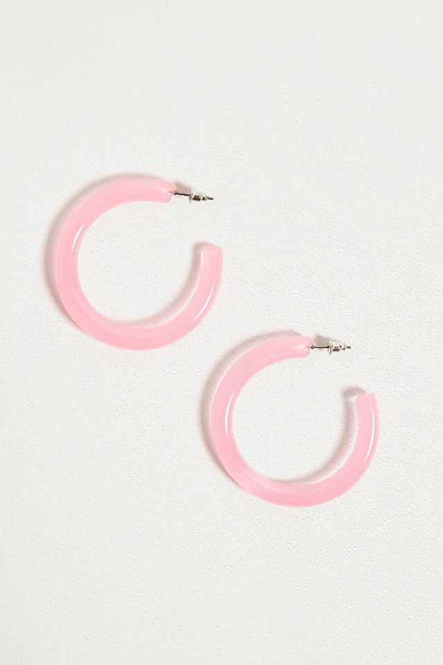 Frosted Pink Medium Resin Hoop Earrings #2