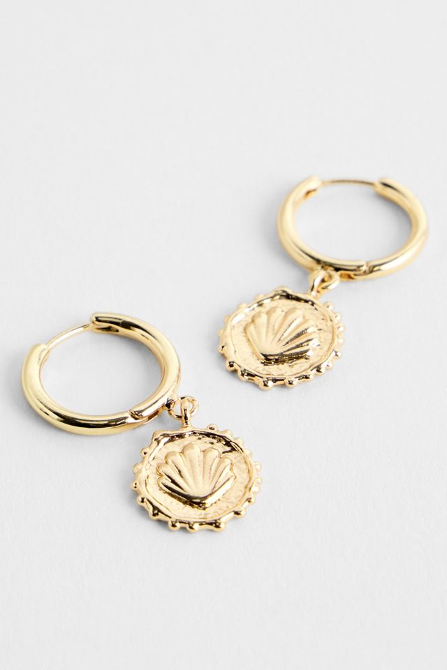 Silence + Noise Shell Stamped Coin Hoop Earrings #1