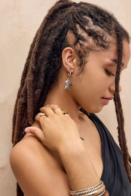 Silence + Noise Etched Star Swirl Hoop Earrings
