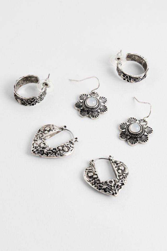 Silence + Noise Etched Floral Earrings 3-Pack