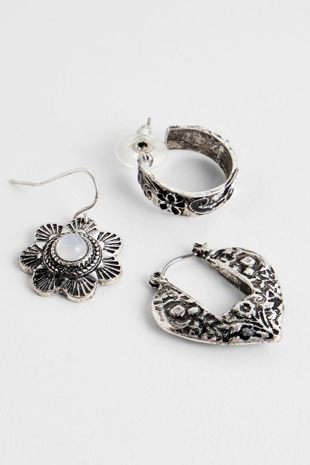 Silence + Noise Etched Floral Earrings 3-Pack #1