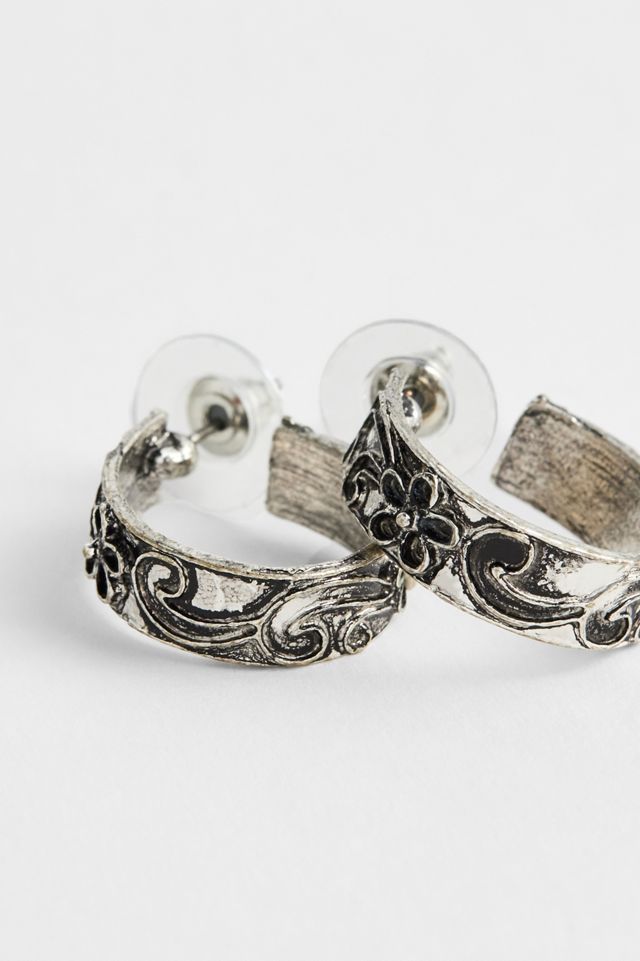 Boucles d'oreilles créoles UO à gravure florale #1