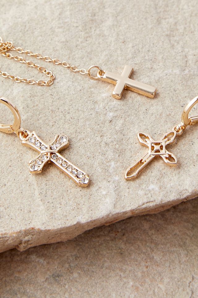 Silence + Noise Cross & Chain Earrings 3-Pack  #1