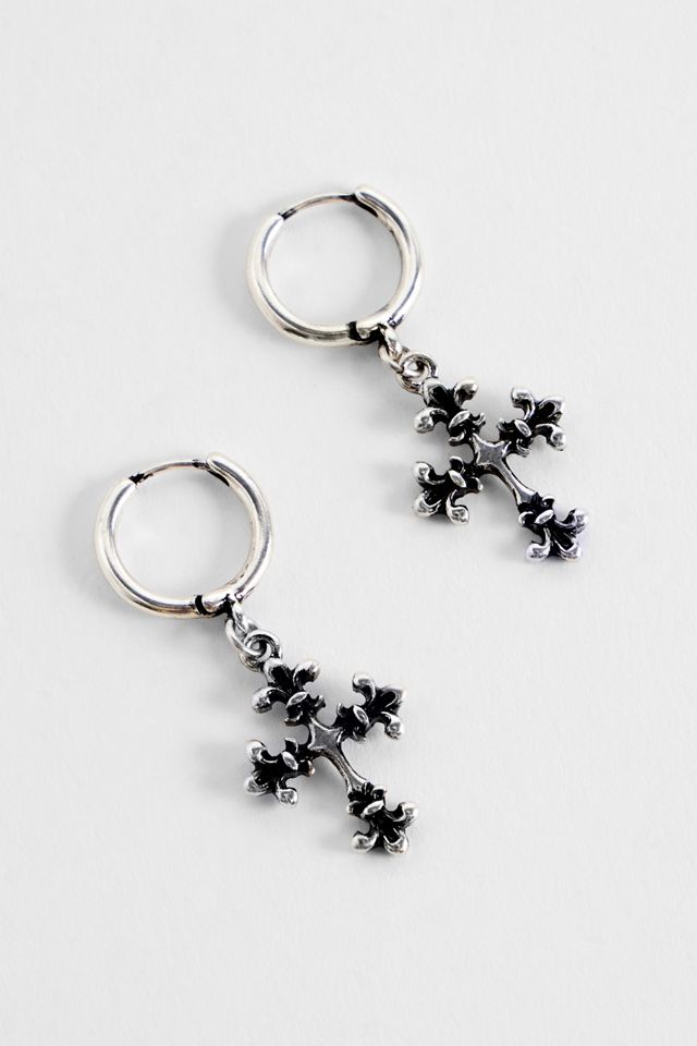 Silence + Noise Ornate Cross Hoop Earrings #1