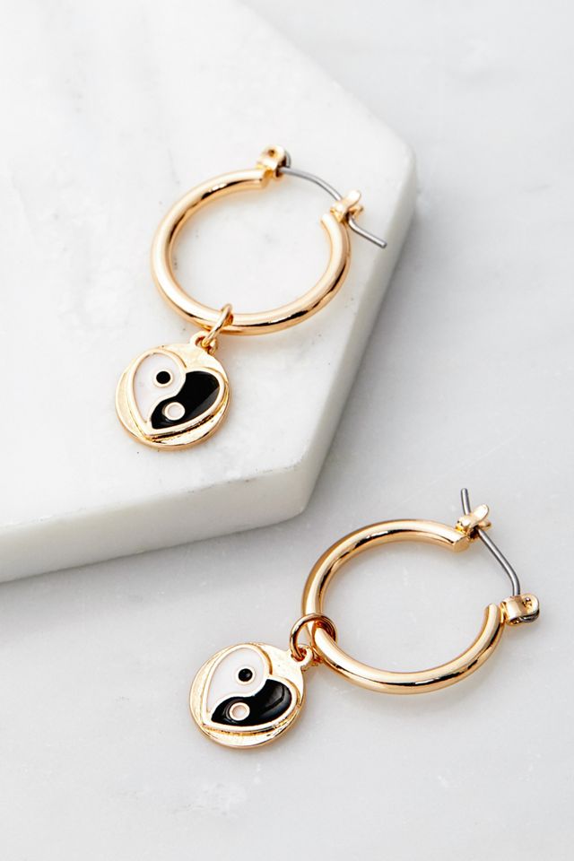 Boucles d'oreilles pendantes cœur en émail Yin & Yang #1