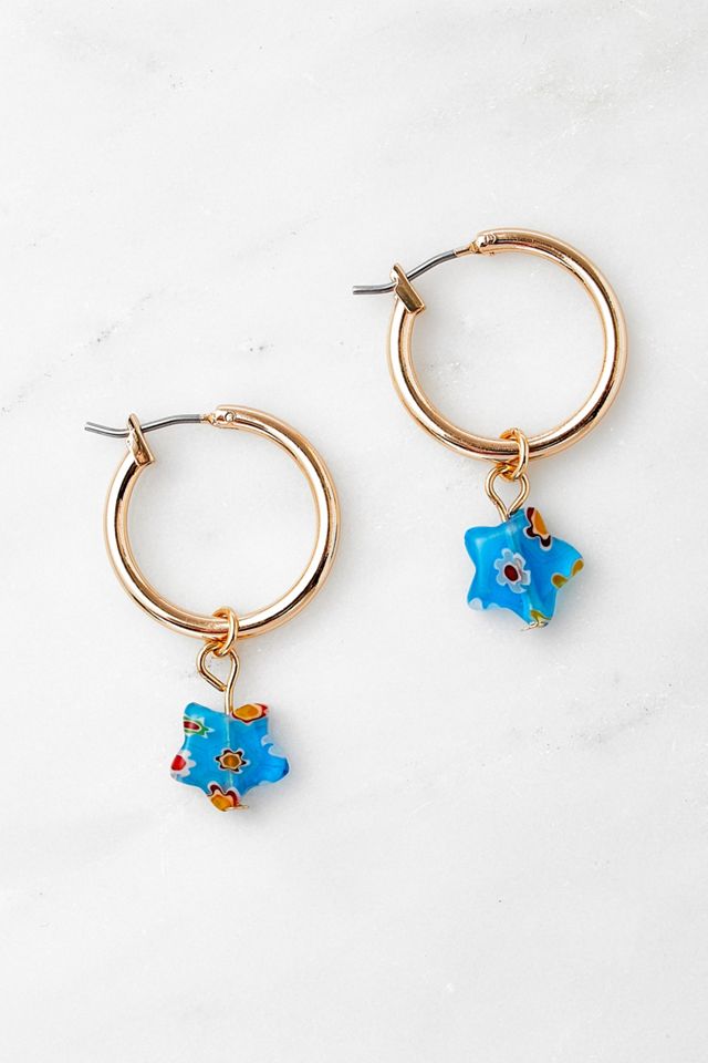 Gold-Tone Star Resin Hoop Earrings
