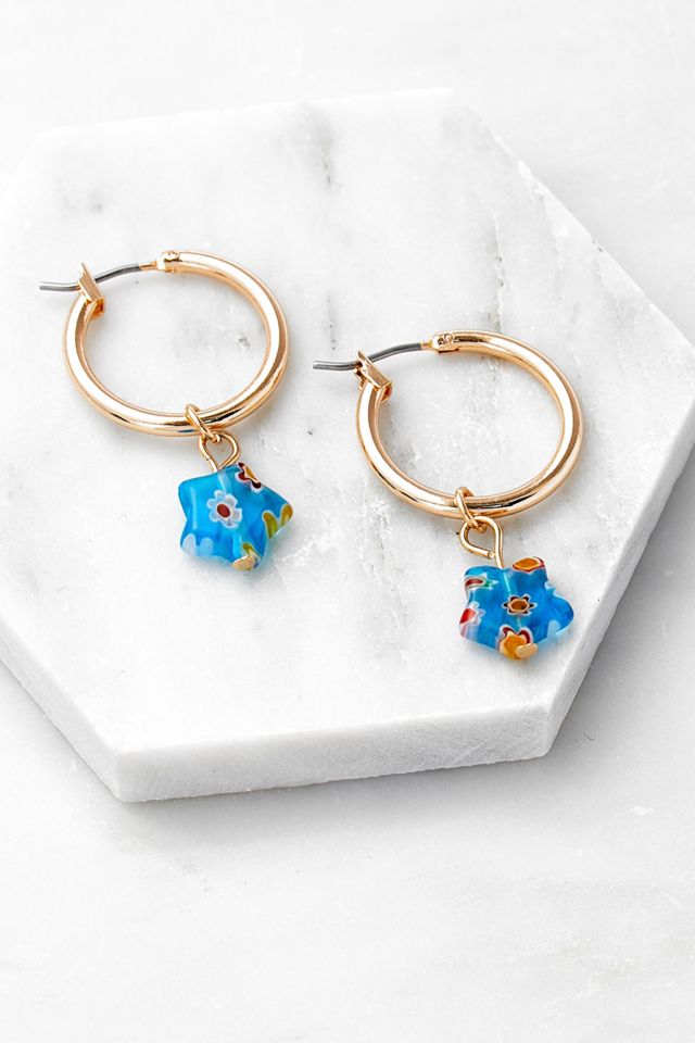 Gold-Tone Star Resin Hoop Earrings #1