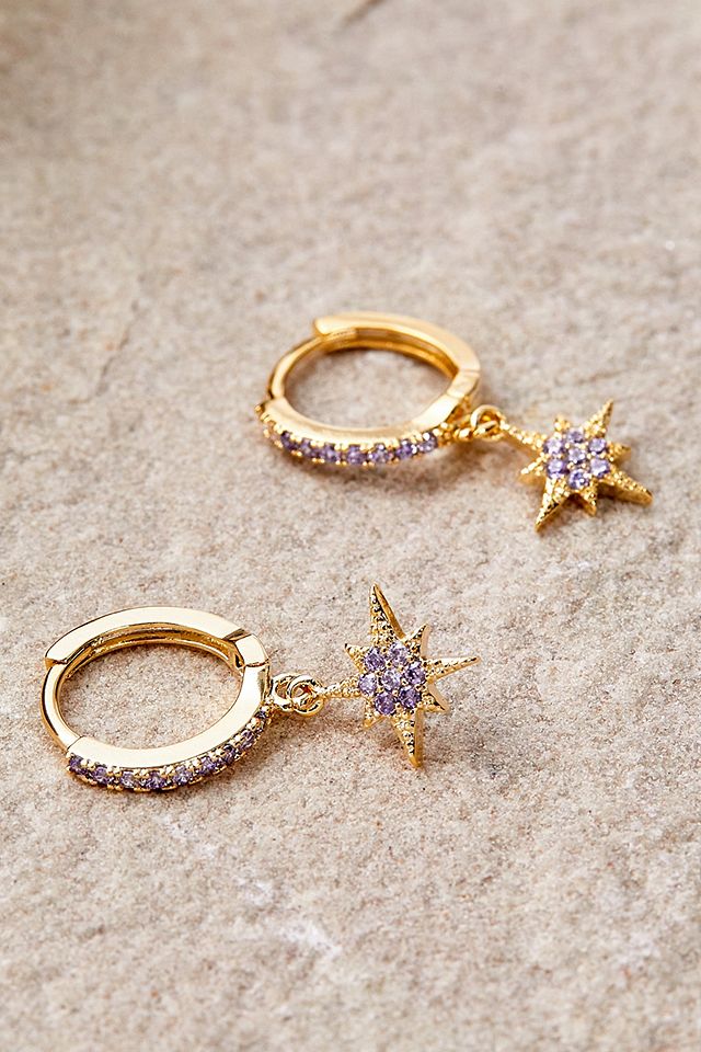 Bijoux De Mimi - Petites créoles Amy Star avec pierres violettes