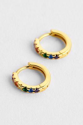 Aretes Pequeños de Aro Lucky Eleven Rainbow Pavé