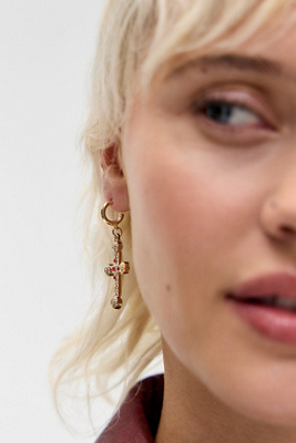 Silence + Noise Cross Earrings - Gold at Urban Outfitters