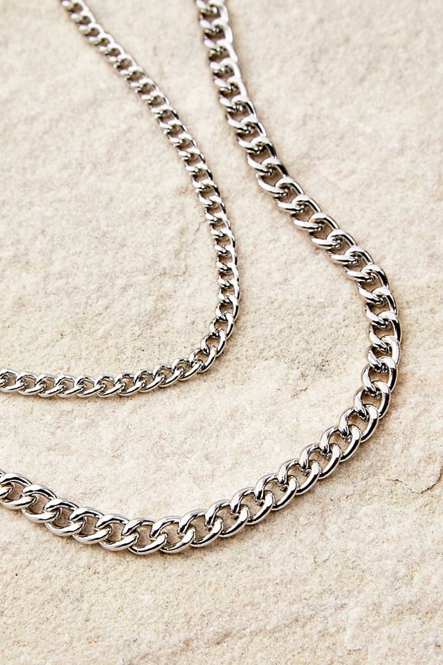 Silence + Noise Silver Curb Chain Multilayer Necklace | Urban Outfitters UK