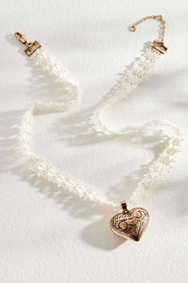 Silence + Noise Heart Pendant Lace Necklace #2
