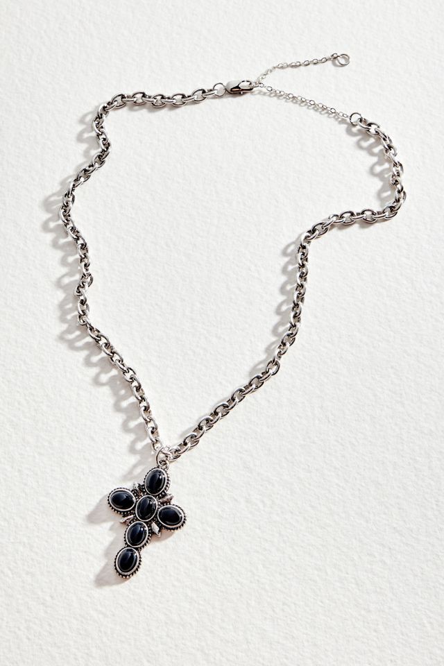 UO Black Stone Cross Pendant Necklace #2