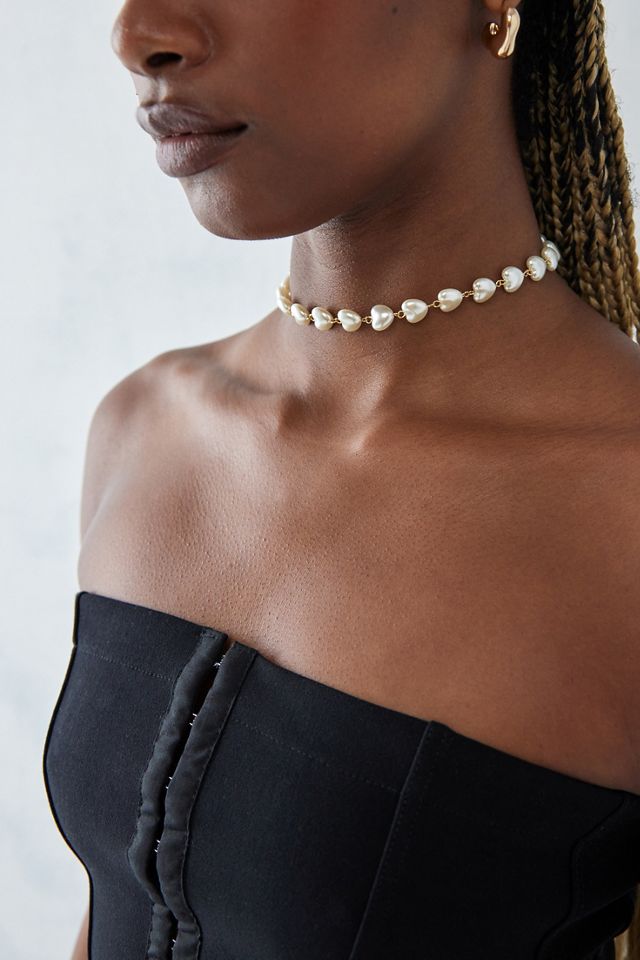 Collier ras du cou Silence + Noise avec cœur en fausse perle #1