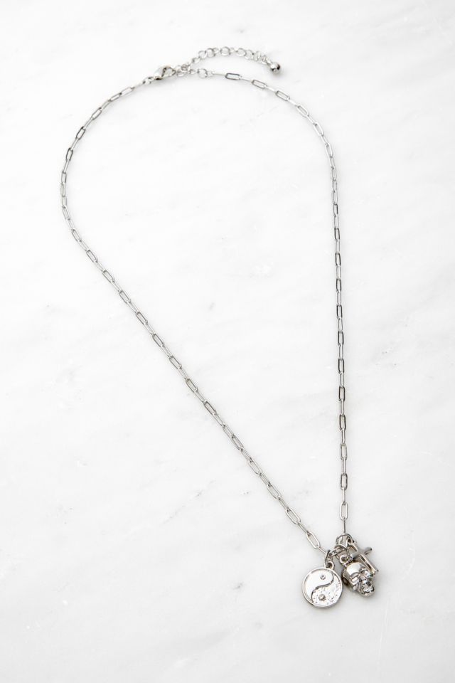 Silver-Tone 3 Charm Chain Necklace | Urban Outfitters UK