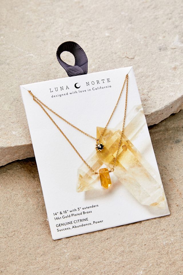 Luna Norte Citrine Multilayer Chain Necklace | Urban Outfitters UK