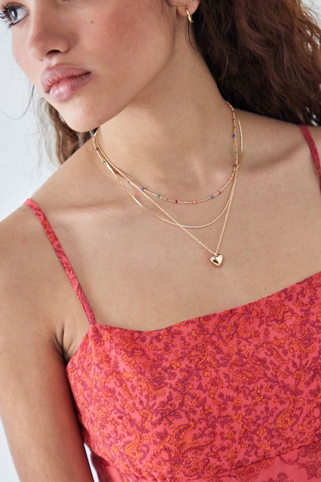 Silence + Noise Heart & Bead Multilayer Necklace  #1
