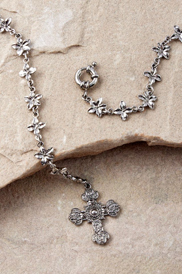 Silence + Noise Floral & Cross Lariat Necklace #1