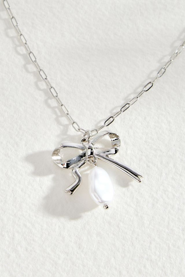 Silence + Noise Bow Pearl Pendant Necklace