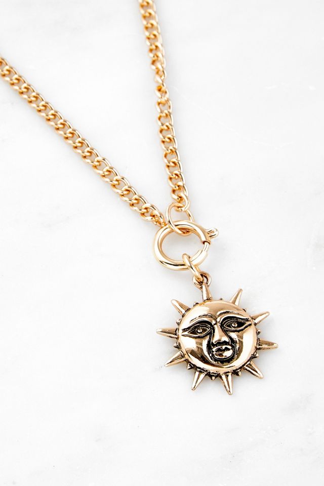 Gold-Tone Sun Pendant Chunky Necklace #1