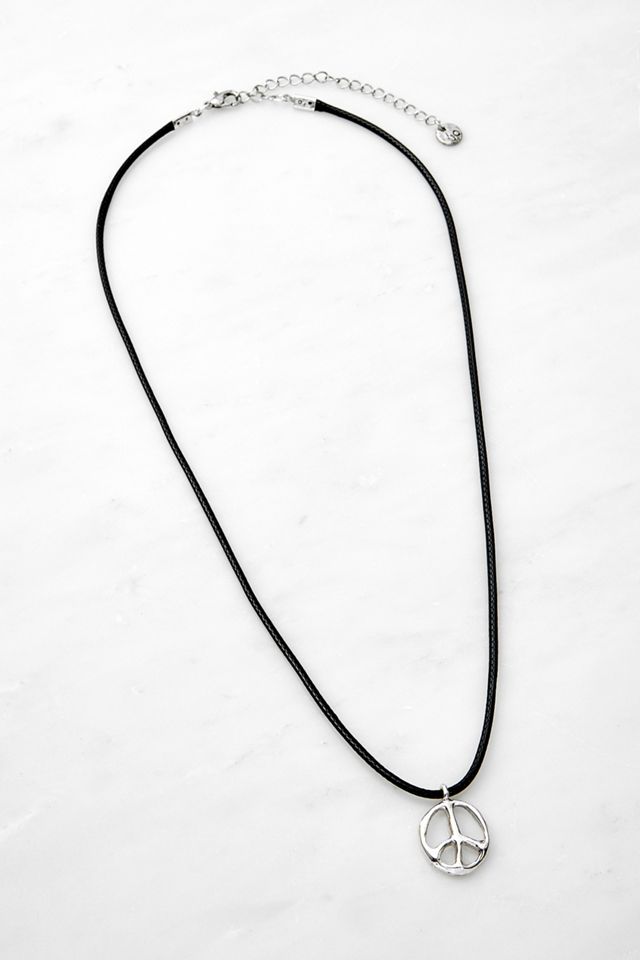 SilverTone Peace Sign Necklace Urban Outfitters UK
