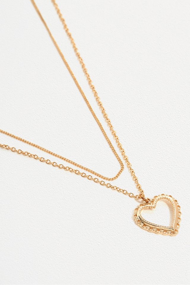 Zweireihige Halskette in Gold mit filigranem Herzanhänger #1