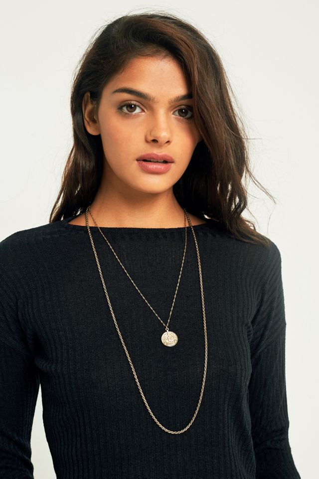 Vintage Inspired Coin Pendant Long Chain Layering Necklace 2-Pack #1
