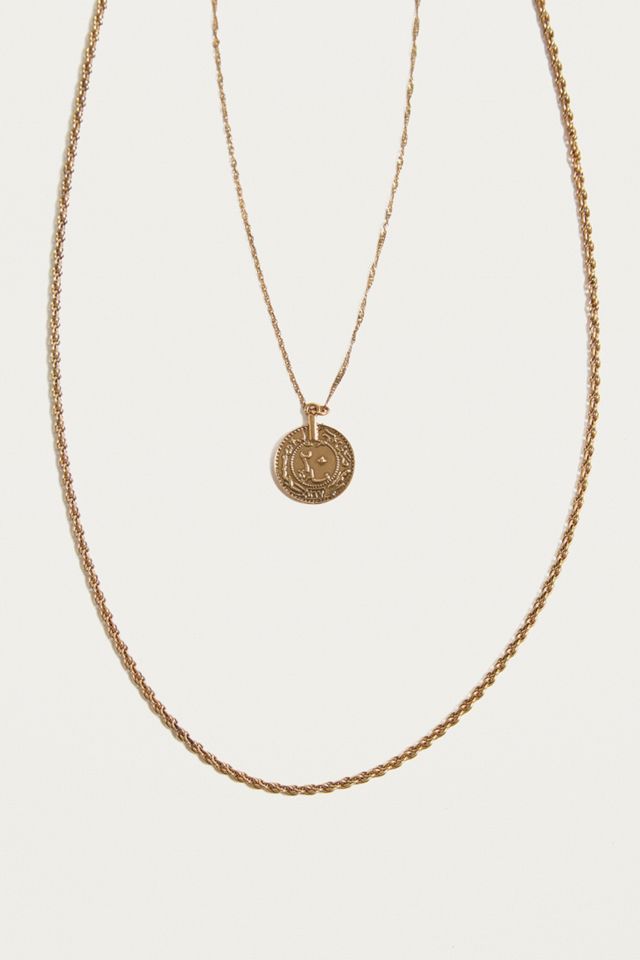 Vintage Inspired Coin Pendant Long Chain Layering Necklace 2-Pack #2