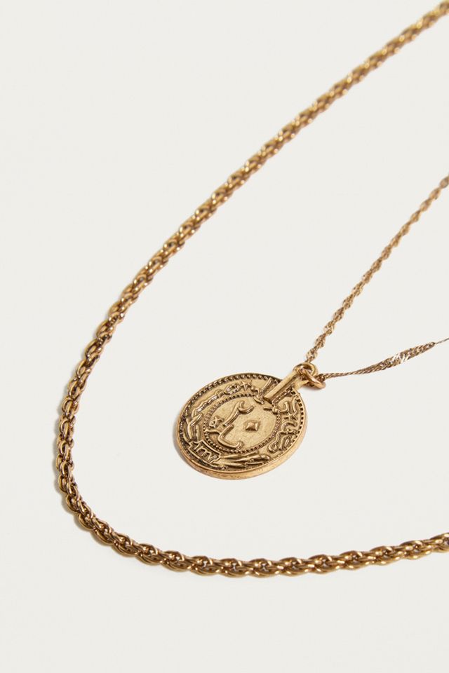 Vintage Inspired Coin Pendant Long Chain Layering Necklace 2-Pack #3