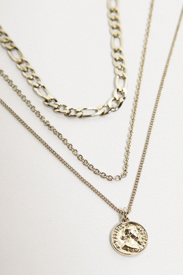 Gold Coin Charm Triple Layer Necklace | Urban Outfitters UK