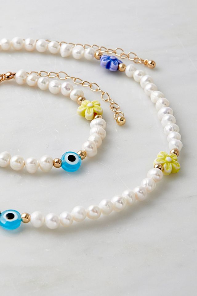 Ensemble Collier et Bracelet Fleur Fausse Perle #1