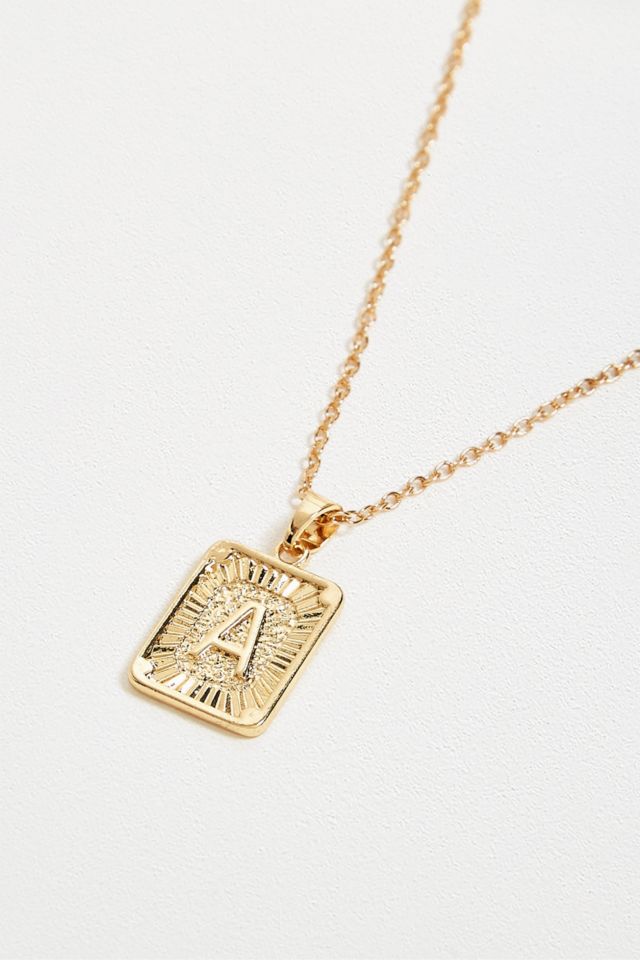 Gold 'A' Initial Square Tag Necklace | Urban Outfitters UK