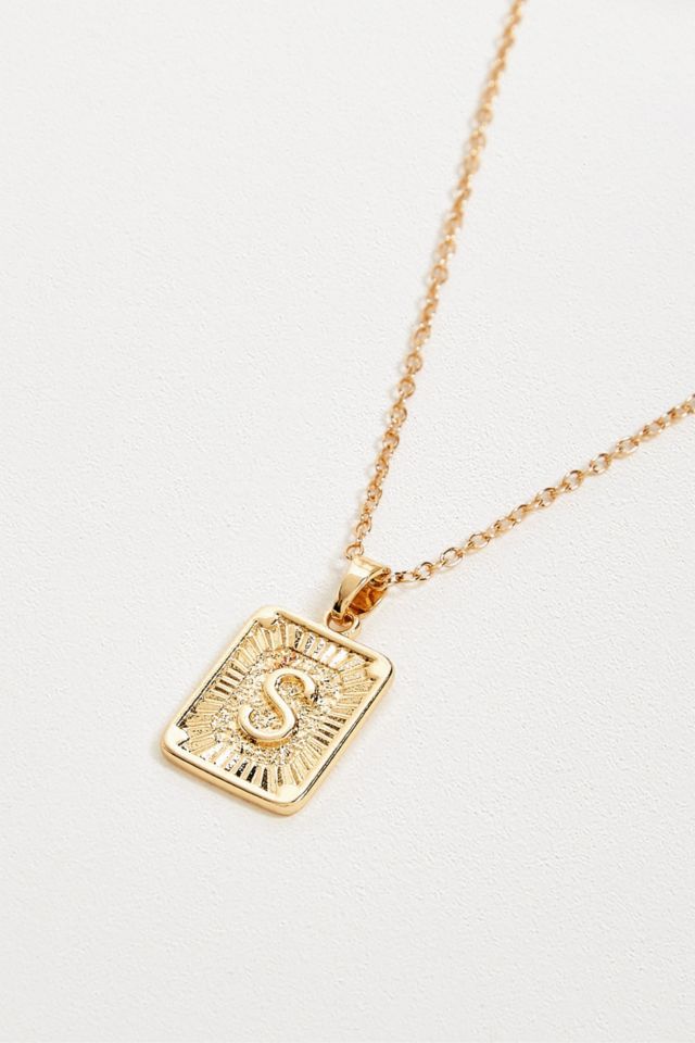 Gold 'S' Initial Square Tag Necklace | Urban Outfitters UK