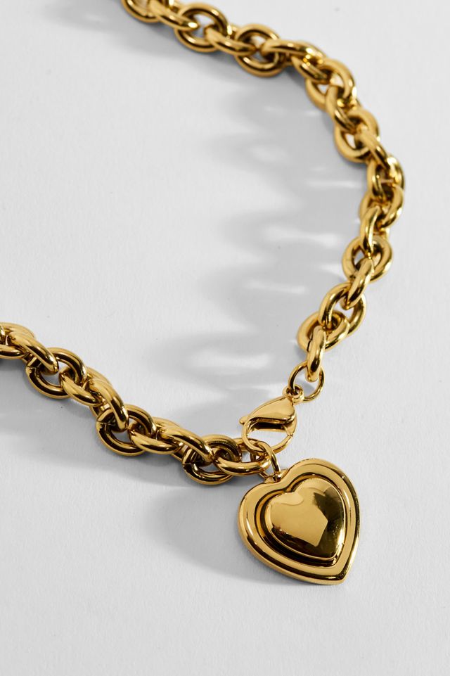 Collier UO en acier inoxydable à chaîne épaisse avec cœurs #3