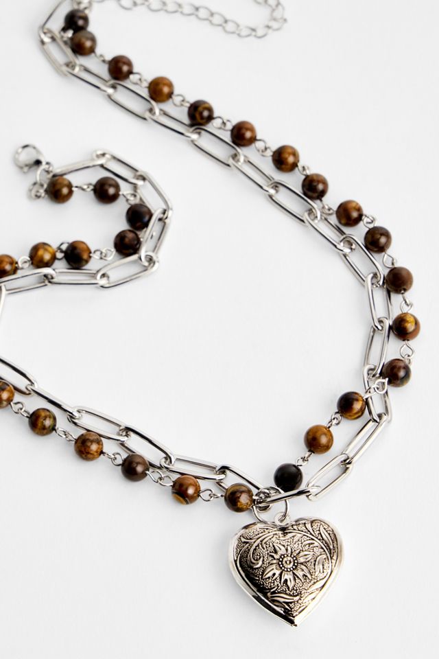 Collier pendentif cœur à double chaîne Silence + Noise #3