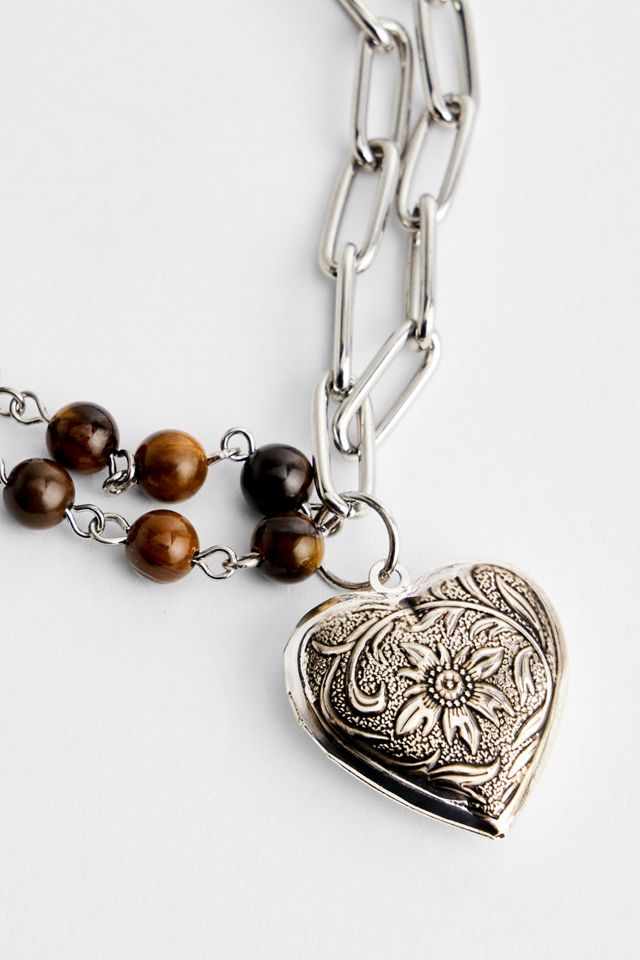 Collier pendentif cœur à double chaîne Silence + Noise #1