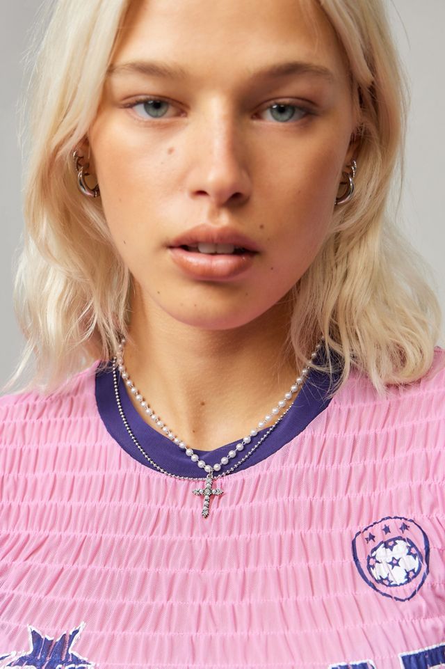 Silence + Noise Double Layer Pearl Cross Necklace #1