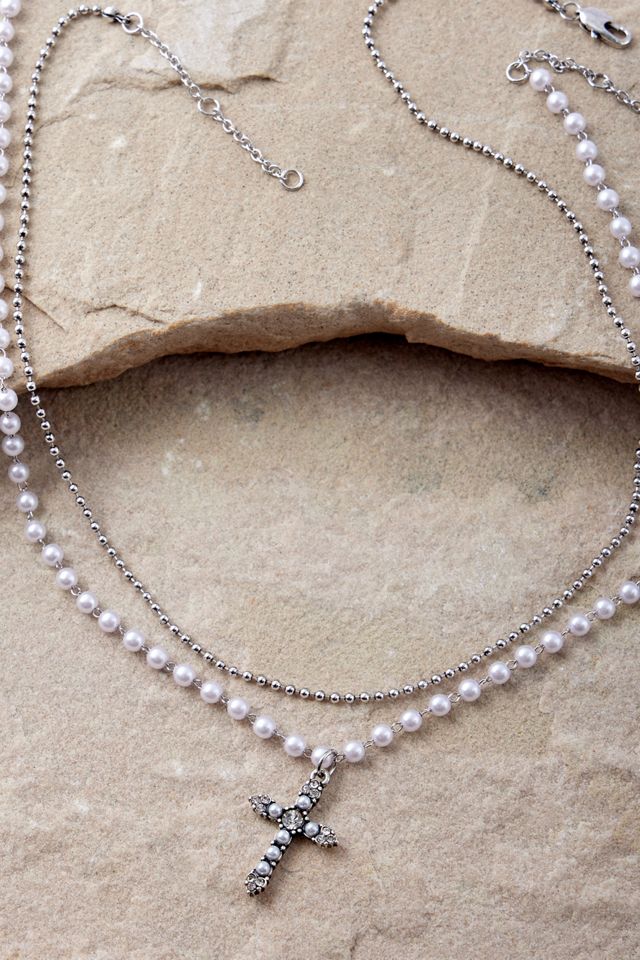 Silence + Noise Double Layer Pearl Cross Necklace #2
