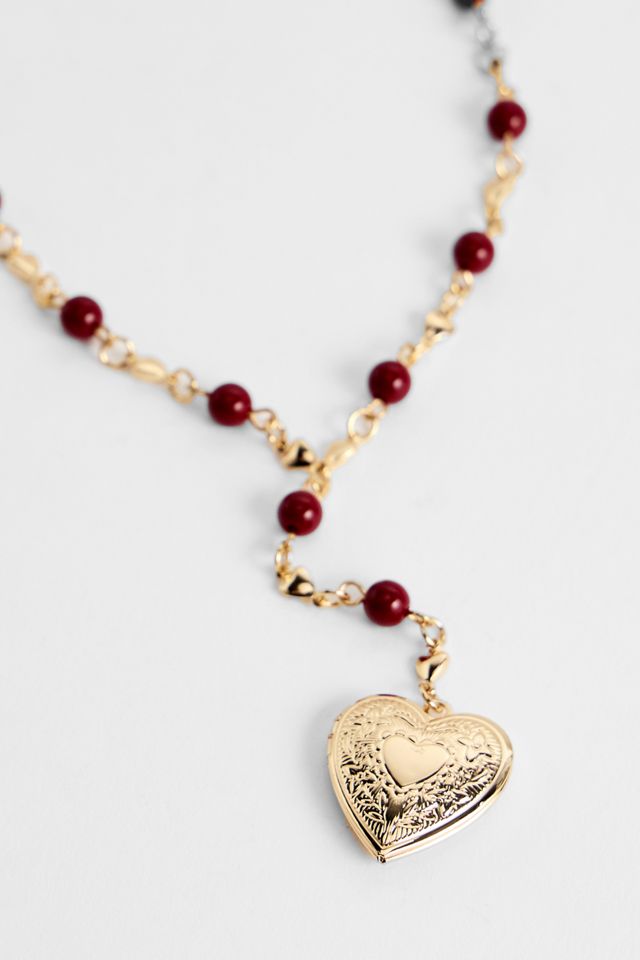 Collar Lariat de Corazón con Cuentas en Color Burdeos Silence + Noise #1