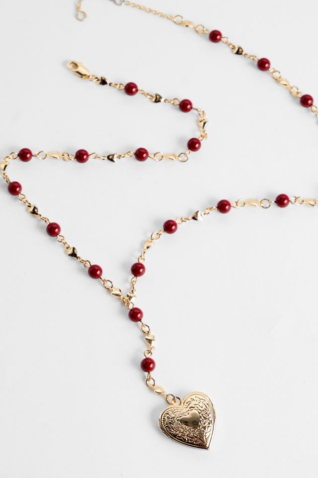 Collar Lariat de Corazón con Cuentas en Color Burdeos Silence + Noise #2