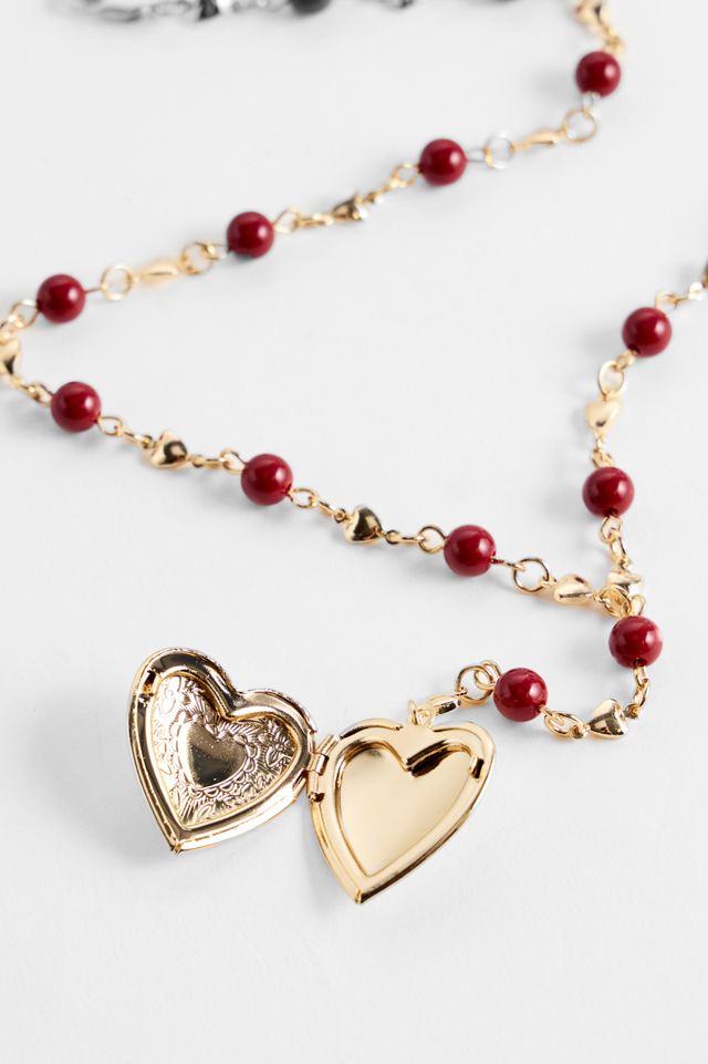 Collar Lariat de Corazón con Cuentas en Color Burdeos Silence + Noise #3