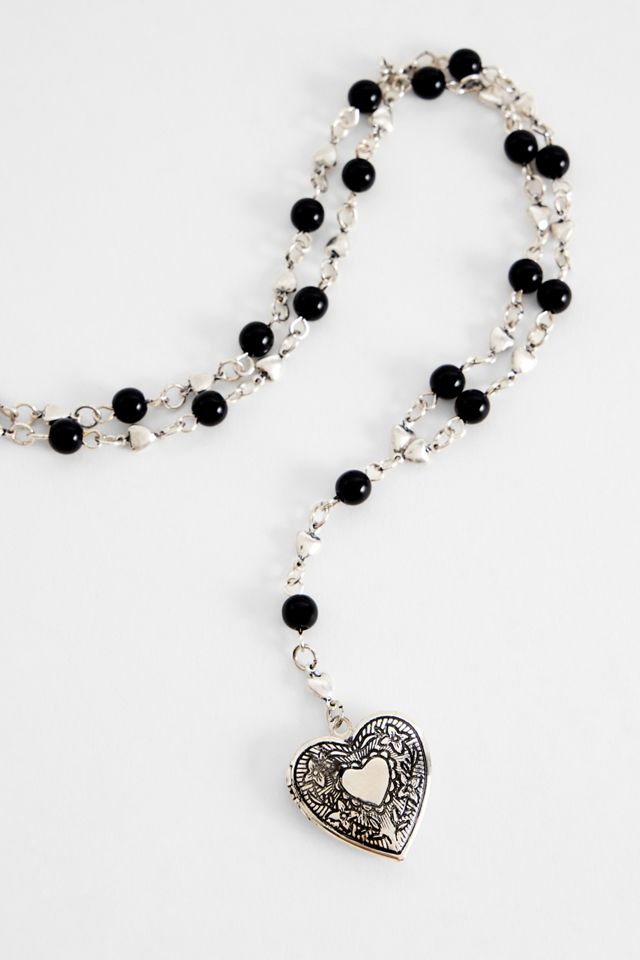 Silence + Noise Schwarze Perlen Herz Lariat Halskette #1